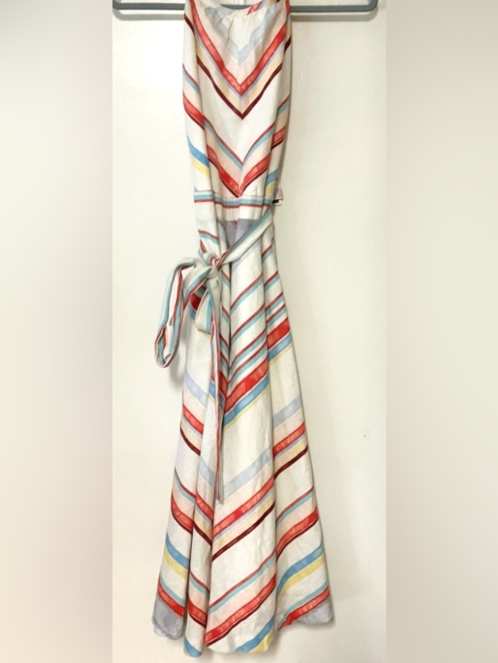 ECI White Midi Dress with Red, Blue and Yellow Stripes